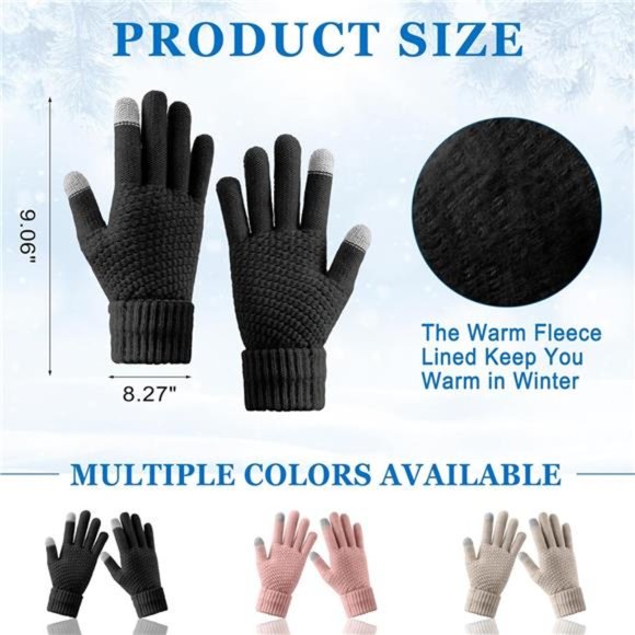6 Pieces Women\'s Winter Knitted  Beanie Hat Gloves Set main image 6